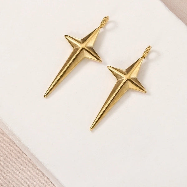 5 PCS/Package 12 * 26mm Hole 2~2.9mm Stainless Steel 18K Gold Plated Star Polished Pendant