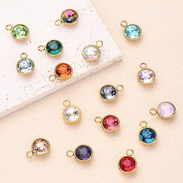 5 Pcs/Package 14x10mm Hole 2~2.9mm 304 Stainless Steel K9 Glass Lucky Stone Birthstone 18K Gold Plated Simple Solid Color Transparent Polished Pendant