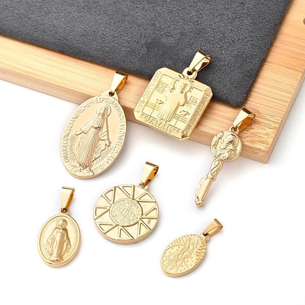 5 PCS/Package 23x14mm 26x16mm 38x25mm 3.5x5.5mm 4.5x8.5mm 4X8mm 304 Stainless Steel Gold Plated Faith Cross Key Polished Pendant