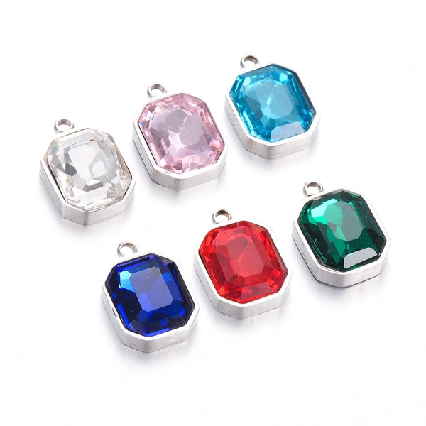 5 PCS/Package  304 Stainless Steel Glass Geometric Pendant