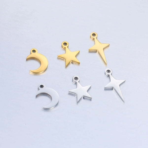 5 PCS/Package 304 Stainless Steel Star Moon Pendant