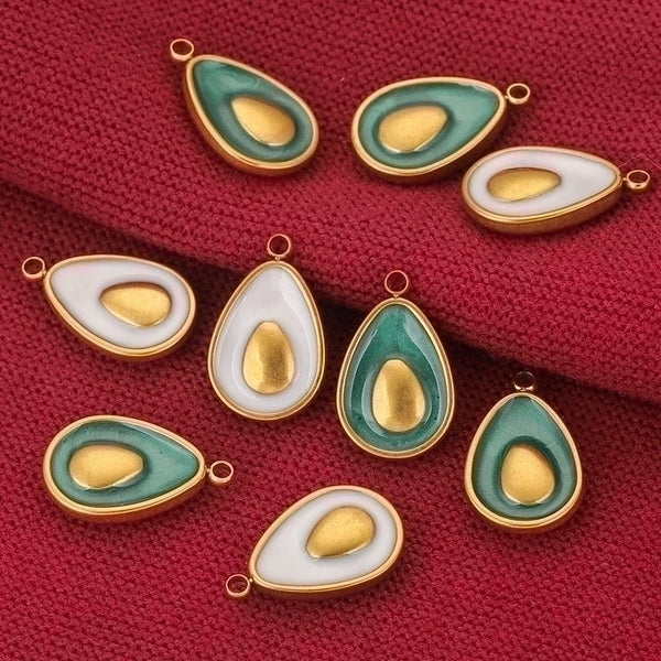 5 Pcs/package Simple Style Avocado Stainless Steel Enamel Plating Pendant Jewelry Accessories