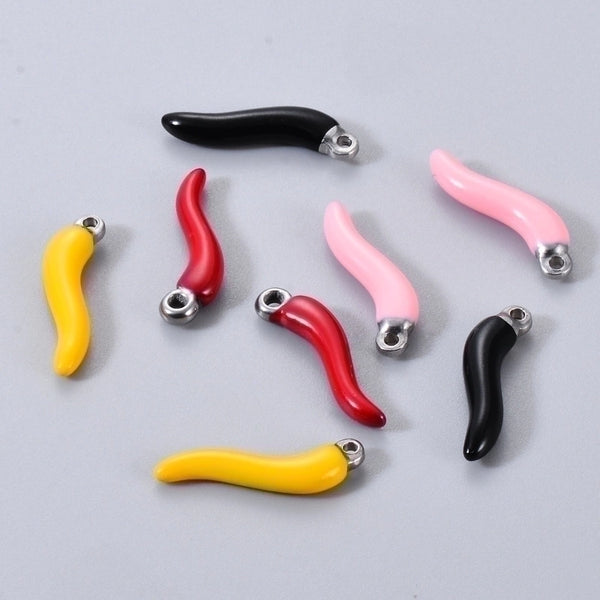 5 Pcs/package Simple Style Chili Stainless Steel Enamel Pendant Jewelry Accessories