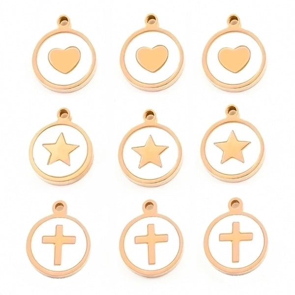 5 Pcs/package Simple Style Cross Star Heart Shape Stainless Steel Plating Inlay Pendant Jewelry Accessories