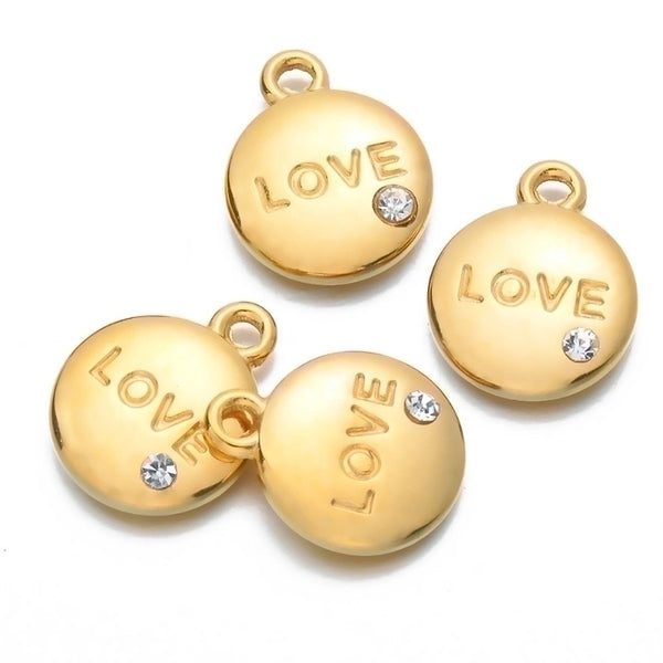 5 Pcs/package Simple Style Love Round Stainless Steel Plating Inlay Pendant Jewelry Accessories