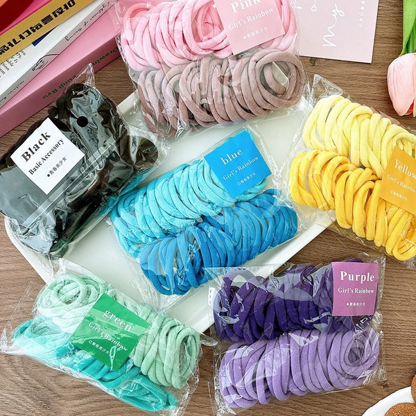 50 Pieces Gradient Color Basic Style High Elasticity Towel Ring Girl Children Hair Braiding Head Rope Does Not Hurt Hair Rubber Bands Hair Ring