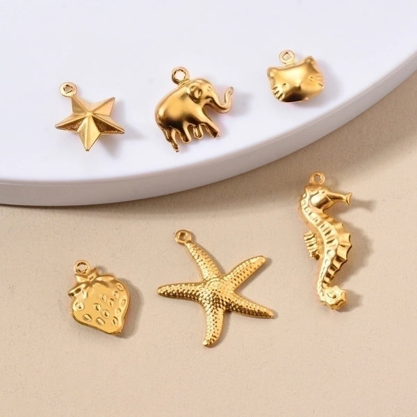 50 Pcs/package Casual Beach Starfish Hippocampus Elephant Stainless Steel Plating Pendant Jewelry Accessories