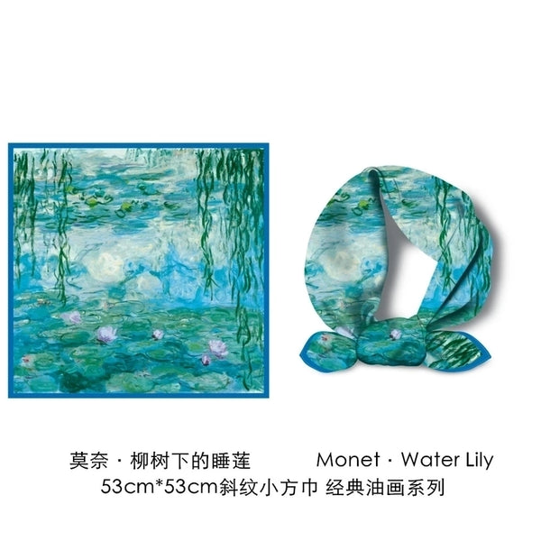 53cm Monet Oil Painting Series Water Lilies Under The Willow Tree Ladies Twill Scarf