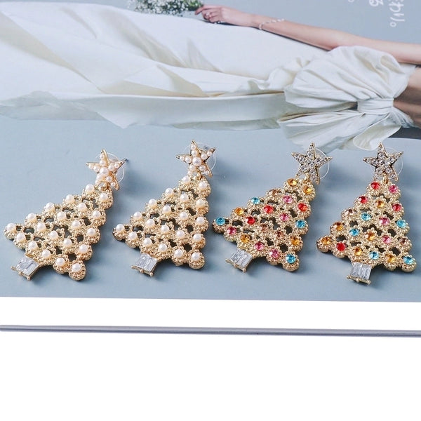 55842 European And American New Creative Christmas Gift Halloween Diamond Christmas Tree Metal Alloy Earrings Earrings