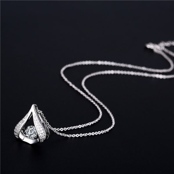 Women Fashion Heart Stainless Steel Diamond Inlay Necklaces