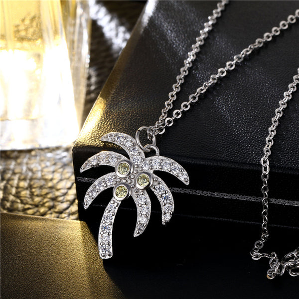 Women Fashion Ginkgo Coconut Tree Silver Electroplating Necklaces