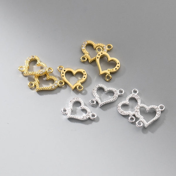 925 Silver Electroplating 18K Gold Double Hole Peach Heart Semi-Finished Product Braid Rope Manual Handmade DIY Bracelet Material Accessories Q0688