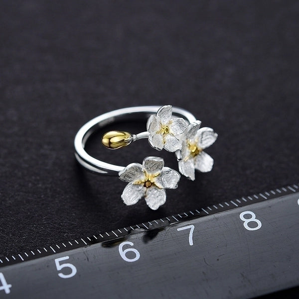 925 Sterling Silver Flower Open Ring