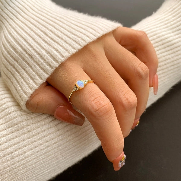 925 Sterling Silver Opal Geometric Rings