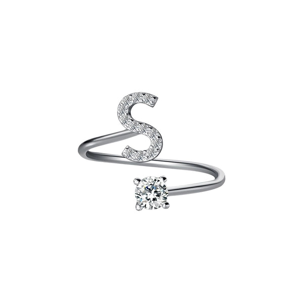 925 Sterling Silver Rhinestones Letter Rings