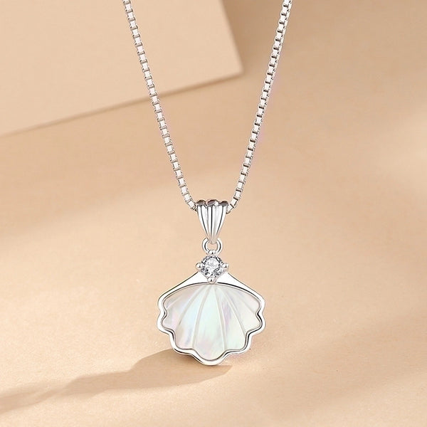 925 Sterling Silver Shell Zircon Box Chain Plating Inlay Shell Pendant Necklace