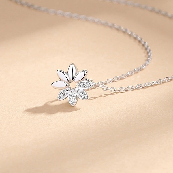 925 Sterling Silver Zircon Cable Chain Plating Inlay Flower Pendant Necklace