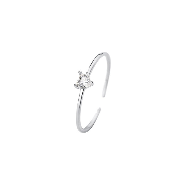 925 Sterling Silver Zircon Heart Shape Open Rings