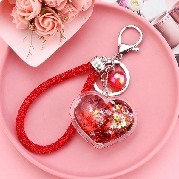 Acrylic Heart Flowable Sequins Quicksand Keychain