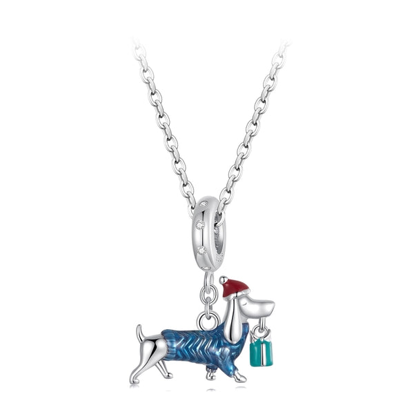 Aifule Cute Christmas Sausage Dog Pendant S925 Sterling Silver Scattered Beads DIY Ornament Animal Bead String Jewelry Ornament