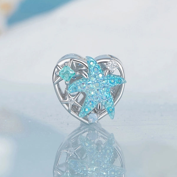 Aifule Ocean Style Heart-Shaped Fantasy Starfish Beads S925 Sterling Silver Platinum DIY Heart-Shaped Bead String Jewelry Beads