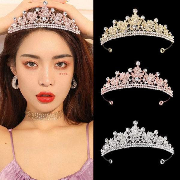 Alloy Crown Leaves Diamond Bride Crown Silver Wedding Party Hair Crown Hair Accessories Bride Hair Crown Headwear Wholesale