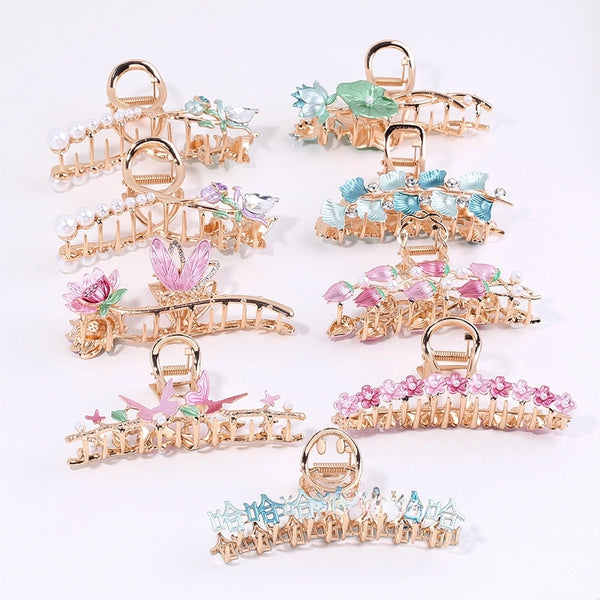 Alloy Hairpin Women's Shark Clip Oversized Flower Flower Paint Tulip Shark Clip Hair Accessories High-grade Grab Clip