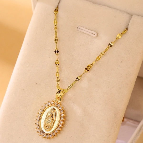 Alloy Inlay Oval Zircon Pendant Necklace