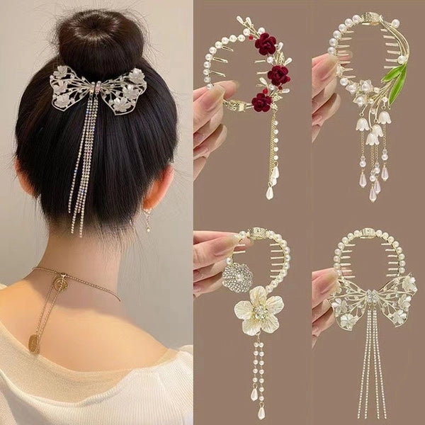 Ancient Style Orchid Tassel Hairpin Ball Head Fixed Clip Female High-grade Hair Buckle Temperament Half Tie Updo Hair Accessories