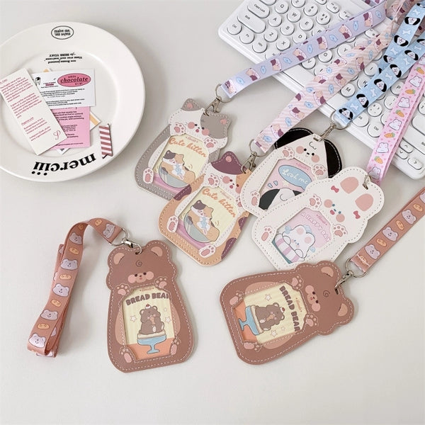 Animal Bear Cat Pu Leather School Cartoon Style ID Card