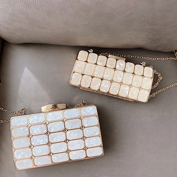 Arylic Marble Square Clutch Evening Bag