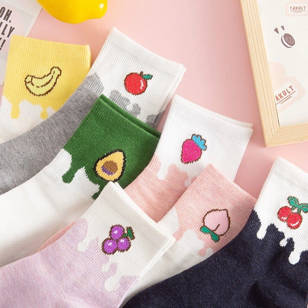 Autumn And Winter Cartoon Fruit Cartoon Lady Middle Tube Socks Pure Cotton Casual Socks