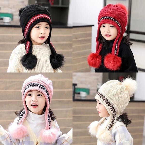 Autumn And Winter Children's Hat Winter Cute Girl Princess Hat Autumn And Winter Fleece-lined Warm Baby Ear Protection Hat Wool Hat