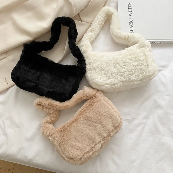 Autumn And Winter Furry Shoulder Underarm Small Bag For Women  New Fashion Girl Girl Portable Plush Bag