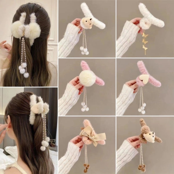 Autumn And Winter Love Tassel Pendant Hair Ball Hairpin Plush Hair Clip Back Head Hair Grip Top Clip Hair Accessories Head Accessories For Women