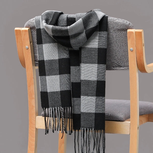 Autumn And Winter Men's Plaid Scarf British Plaid Cashmere Tassel Couple Parent-child Men's Scarf