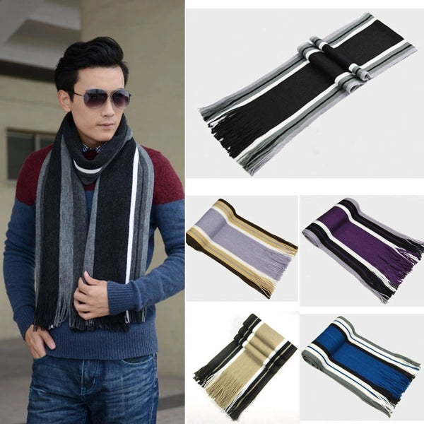 Autumn And Winter Scarf Warm Striped Scarf Men's Double-sided Scarf Tassel Wool Men's Fashion Youth Artistic