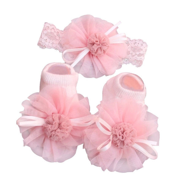 Baby Hair Band Socks Suit Children's Boat Socks Floor Socks Headband Baby Crown Flower Headband Hair Accessories