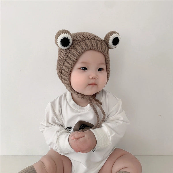 Baby Hat Autumn And Winter Velvet Warm Wool Hat Little Frog Cute Super Cute Baby Ear Protection Hat Children's Knitted Hat