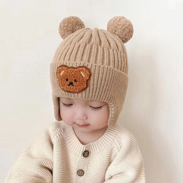 Baby Hat Cute Bear Knitted Ear Hat Children's Winter Thickened Warm Wool Hat Korean Baby Hat