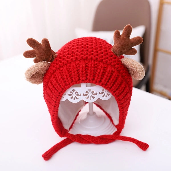 Baby Wool Hat Autumn And Winter Baby Men And Women Velvet Warm Knitted Hat Christmas Antlers Cute Super Cute Shroud Cap