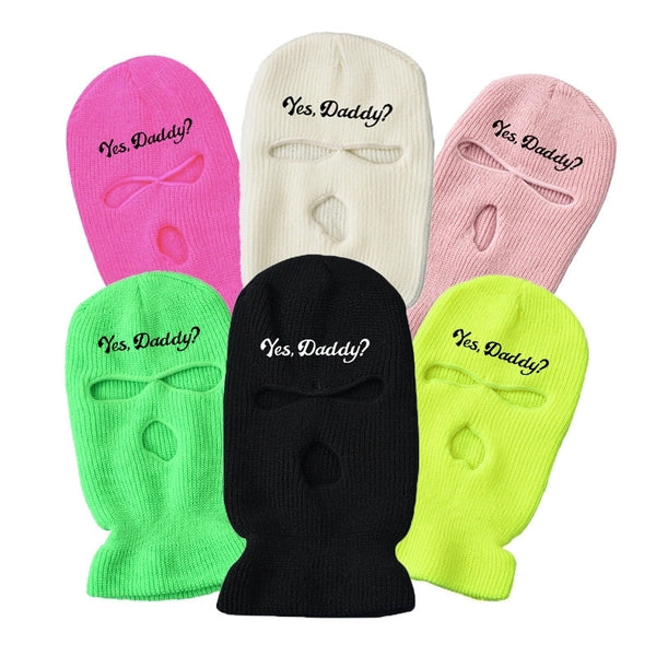 Balaclava Warm Headgear Men's Cold-proof Riding Mask Three-hole Wool Knitted Hat Letter Embroidery Hat