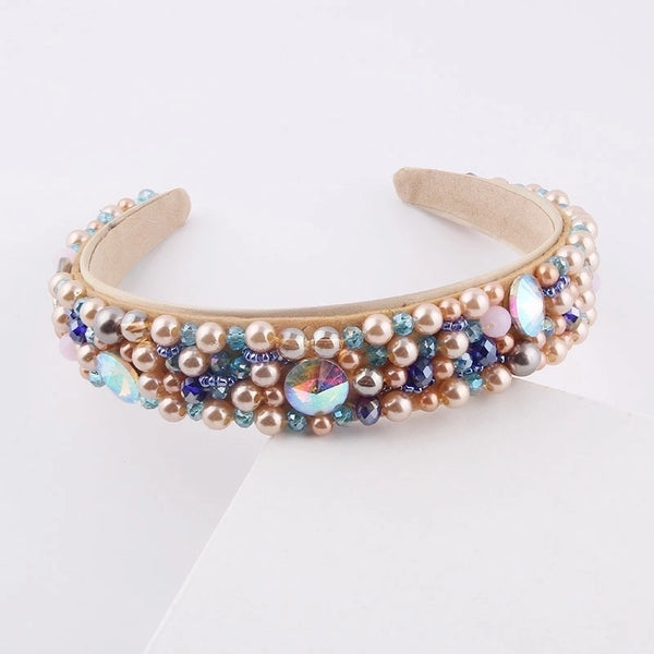 Baroque Sponge Broad-rim Pearl Rhinestone Headband