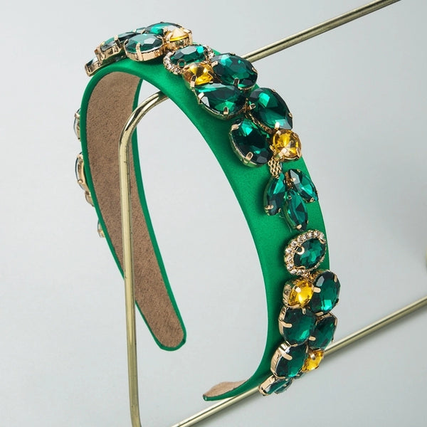 Baroque Style Floral Shape Inlaid Green Glass Drill Headband Wholesale