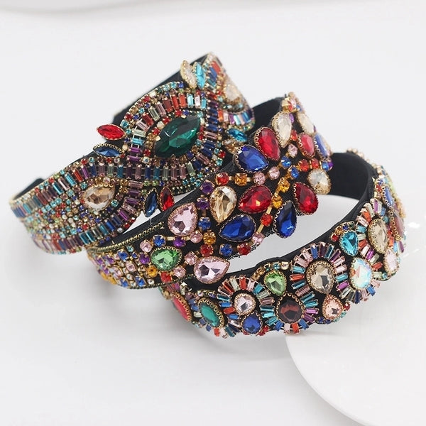 Baroque Style Headband Color Rhinestone Gem Geometric Prom Catwalk Hair Ornament Wholesale