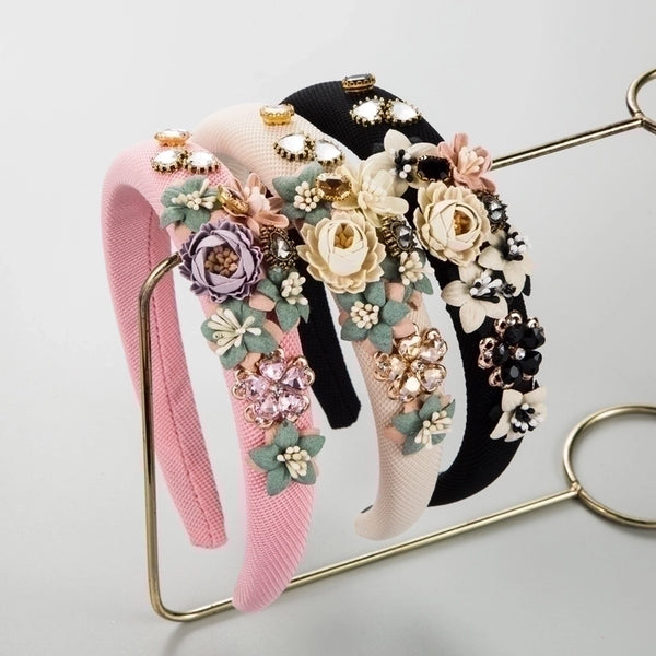 Baroque Style Sweet Flower Flannel Gauze Inlay Rhinestones Hair Band