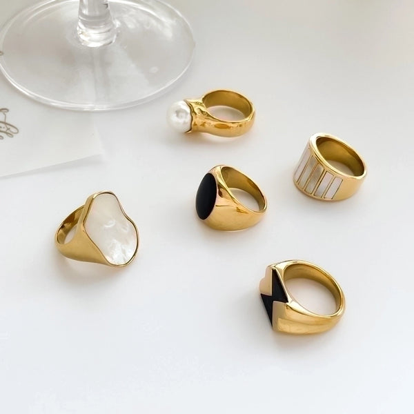 Basic Retro Geometric Titanium Steel Epoxy Plating Rings