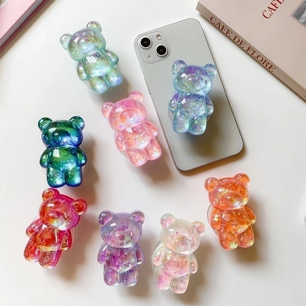 Bear Mobile Phone Airbag Bracket Three-dimensional Laser Niche Creative Desktop Phone Case Holder Adhesive Retractable Female