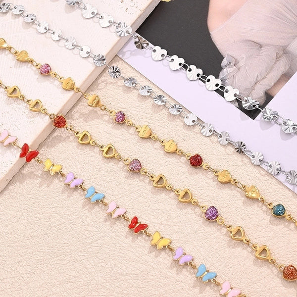 Best Seller In Europe And America 304 Stainless Steel Furnace Vacuum Plating Color Sequins Dripping Oil Hollow Love Butterfly Bracelet