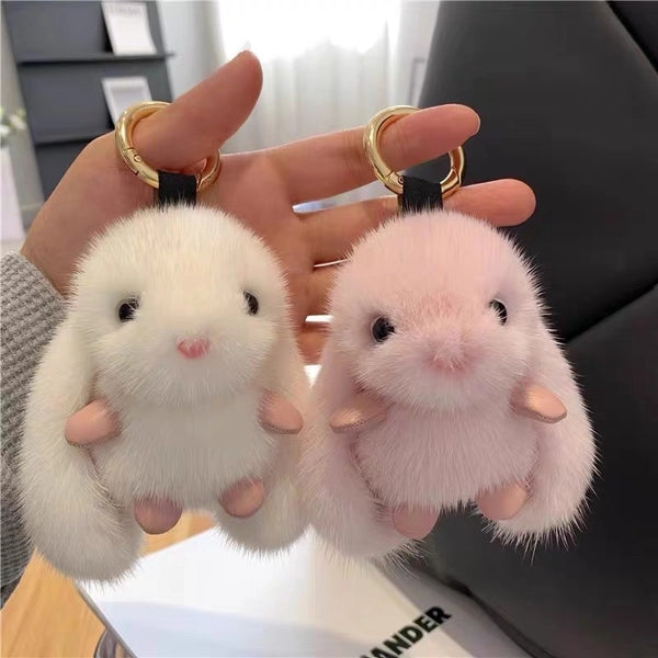 Big Ear Rabbit Imitation Mink Plush Cute Little Rabbit Hanging Bag Doll Car Keychain Bag Jade Rabbit Pendant